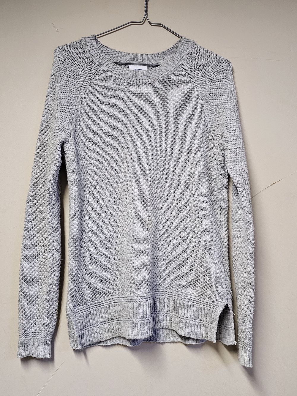 Old Navy Sweater S Petite Grey Knit Crewneck Cotton Blend Pullover